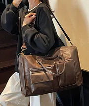 Túi xách da giả trang trí hình mặt cười màu nâu dung tích lớn tự làm