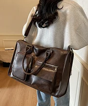 Túi xách da giả trang trí hình mặt cười màu nâu dung tích lớn tự làm