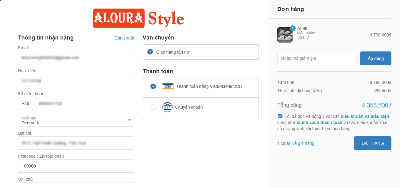 Điền thông tin checkout