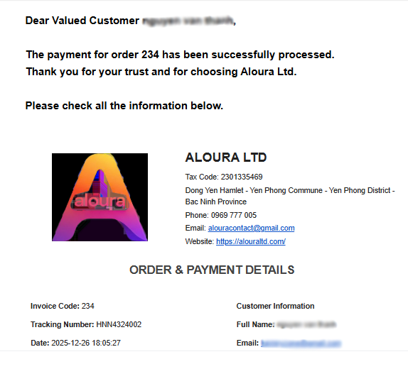 Email xác nhận thanh toán