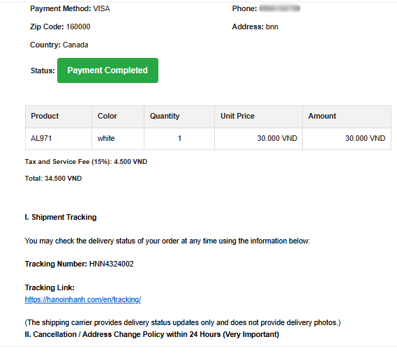 Email xác nhận thanh toán